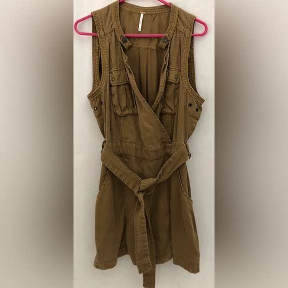 Free People Desert Daylight wrap utility dress medium 100% Tencel Fall Brown - Picture 13 of 15